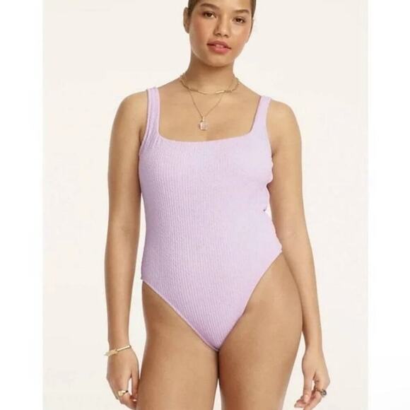 J. Crew One Piece Swimsuit Green Textured Square Neck Shelf Bra Sz 22 NEW - Picture 10 of 11